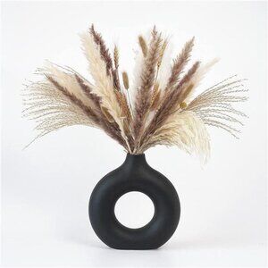 CEMABT Black Donut Vase Hollow Ceramic Vase for Flowers Handmade Minimalist